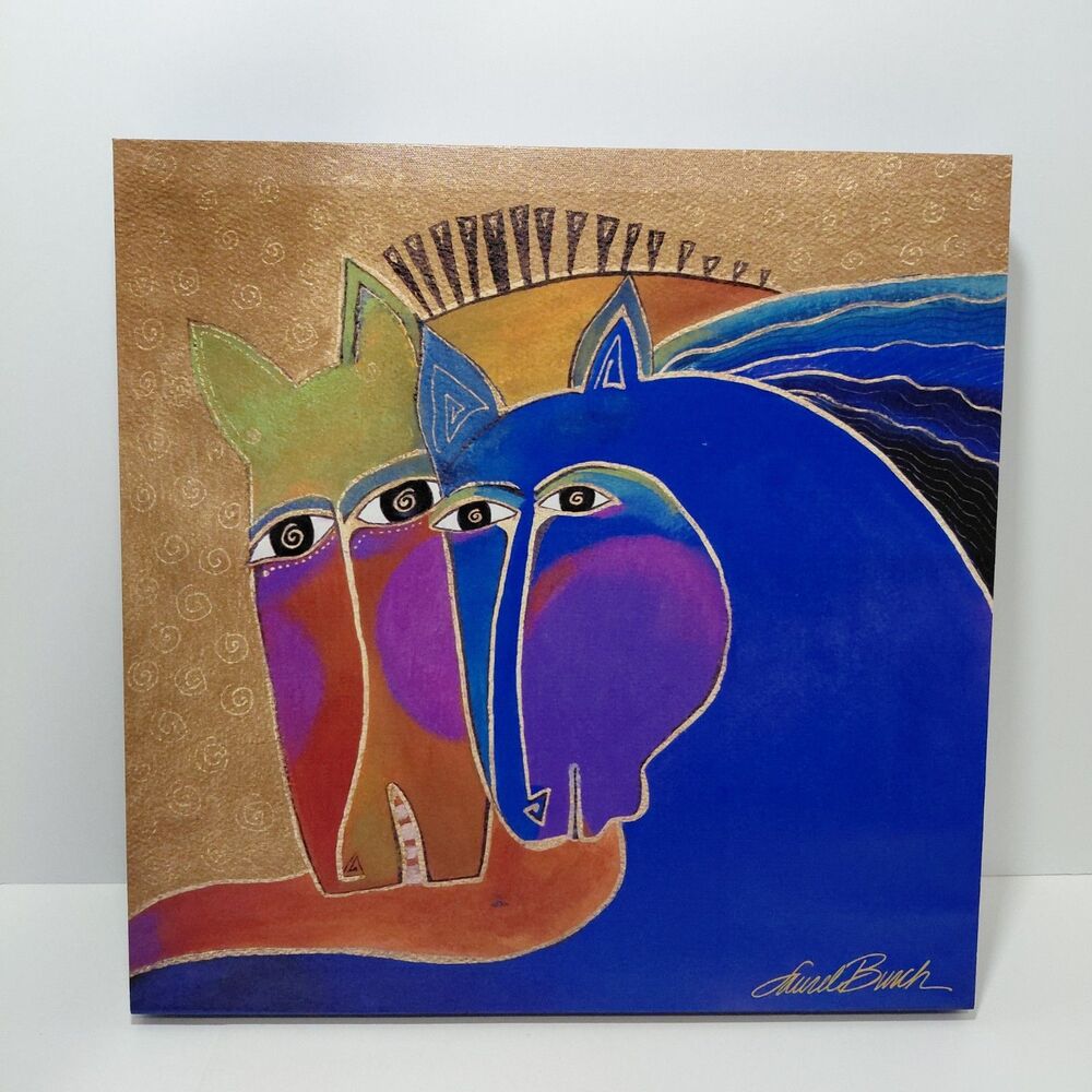Laurel Burch Signed Canvas Peruvian Mares Couple Horses 15 x 15 Fine Art Print